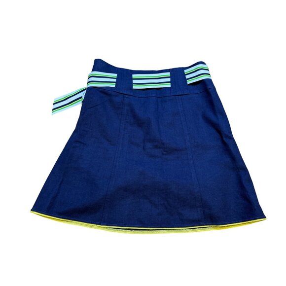 Lilly Pulitzer Navy A-Line Skirt Sz 4 With Striped Waistband & Bow Accent Cotton - Picture 2 of 6
